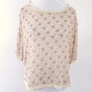 || FREE PEOPLE || Sheer Lace Trim Blouse